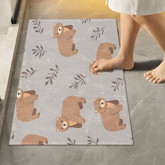 Yayeee Bath Rugs for Bathroom Floor Set of 2 Non Slip Fluffy Soft Absorbent Mat, Cartoon Bear