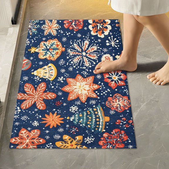 Yayeee Bath Rugs for Bathroom Floor Set of 2 Non Slip Fluffy Soft Absorbent Mat, Christmas Splendor