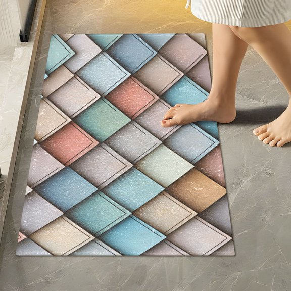 Yayeee Bath Rugs for Bathroom Floor Set of 2 Non Slip Fluffy Soft Absorbent Mat, Colorful Art Pattern