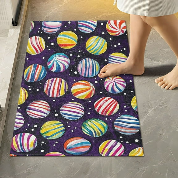 Yayeee Bath Rugs for Bathroom Floor Set of 2 Non Slip Fluffy Soft Absorbent Mat, Colorful Candies