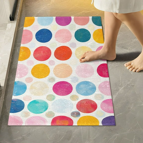 Yayeee Bath Rugs for Bathroom Floor Set of 2 Non Slip Fluffy Soft Absorbent Mat, Colorful Circles