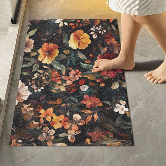 Yayeee Bath Rugs for Bathroom Floor Set of 2 Non Slip Fluffy Soft Absorbent Mat, Colorful Flower