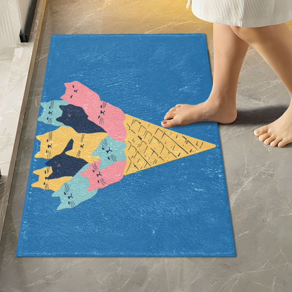 Yayeee Bath Rugs for Bathroom Floor Set of 2 Non Slip Fluffy Soft Absorbent Mat, Colorful Ice Cream Cat