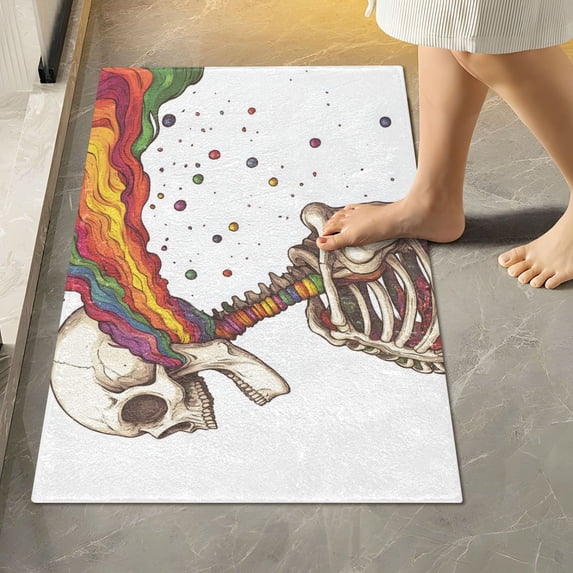 Yayeee Bath Rugs for Bathroom Floor Set of 2 Non Slip Fluffy Soft Absorbent Mat, Colorful Skeleton
