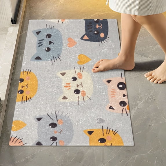 Yayeee Bath Rugs for Bathroom Floor Set of 2 Non Slip Fluffy Soft Absorbent Mat, Cute Cartoon Cat
