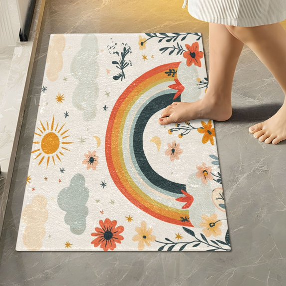Yayeee Bath Rugs for Bathroom Floor Set of 2 Non Slip Fluffy Soft Absorbent Mat, Cute Rainbow