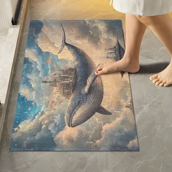 Yayeee Bath Rugs for Bathroom Floor Set of 2 Non Slip Fluffy Soft Absorbent Mat, Floating Whale