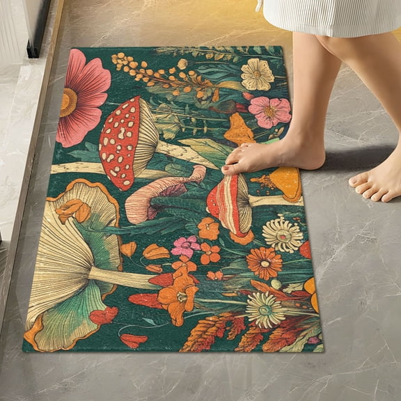 Yayeee Bath Rugs for Bathroom Floor Set of 2 Non Slip Fluffy Soft Absorbent Mat, Floral Mushroom