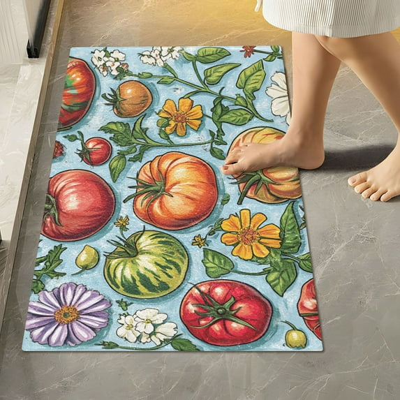 Yayeee Bath Rugs for Bathroom Floor Set of 2 Non Slip Fluffy Soft Absorbent Mat, Floral Tomatoes