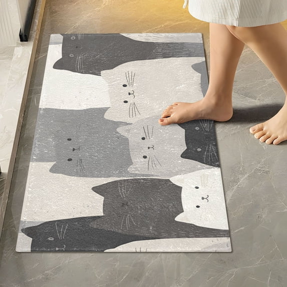 Yayeee Bath Rugs for Bathroom Floor Set of 2 Non Slip Fluffy Soft Absorbent Mat, Gray Cute Cats