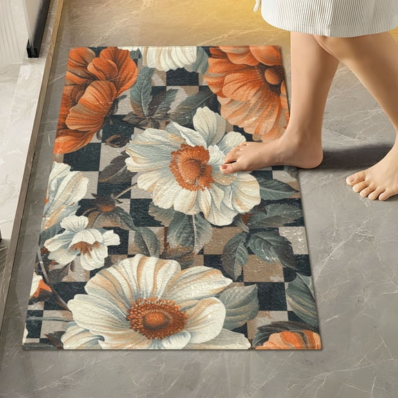 Yayeee Bath Rugs for Bathroom Floor Set of 2 Non Slip Fluffy Soft Absorbent Mat, Gray Floral Pattern
