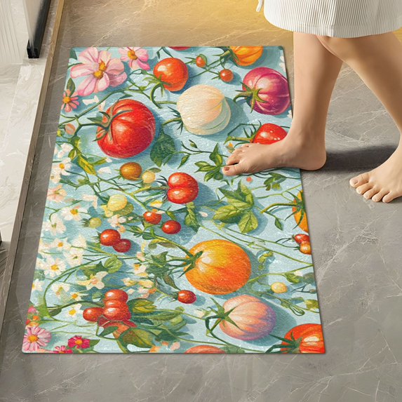 Yayeee Bath Rugs for Bathroom Floor Set of 2 Non Slip Fluffy Soft Absorbent Mat, Green Floral Tomatoes