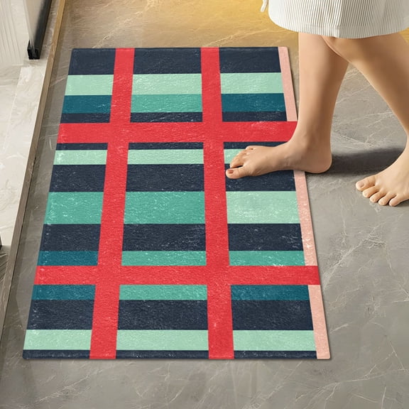 Yayeee Bath Rugs for Bathroom Floor Set of 2 Non Slip Fluffy Soft Absorbent Mat, Green Plaid