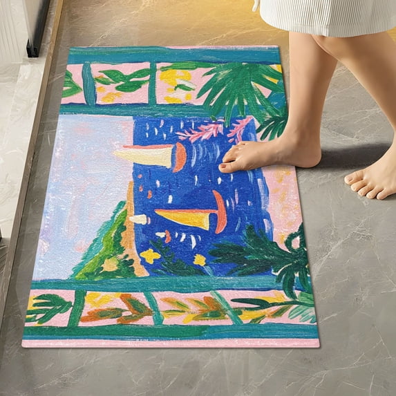 Yayeee Bath Rugs for Bathroom Floor Set of 2 Non Slip Fluffy Soft Absorbent Mat, Green Seaside