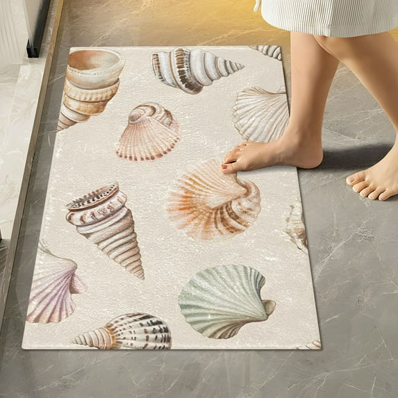 Yayeee Bath Rugs for Bathroom Floor Set of 2 Non Slip Fluffy Soft Absorbent Mat, Green Watercolor Seashells