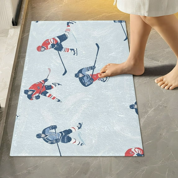 Yayeee Bath Rugs for Bathroom Floor Set of 2 Non Slip Fluffy Soft Absorbent Mat, Hockey Action Zone