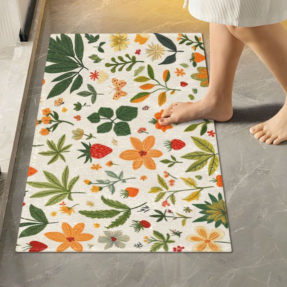 Yayeee Bath Rugs for Bathroom Floor Set of 2 Non Slip Fluffy Soft Absorbent Mat, Leaves Pattern