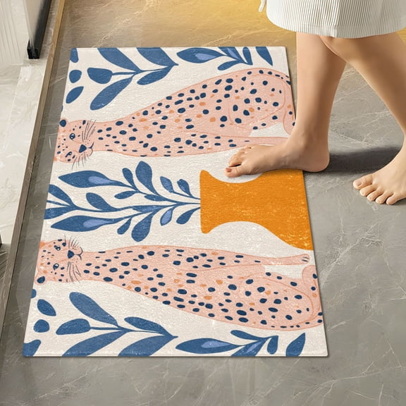 Yayeee Bath Rugs for Bathroom Floor Set of 2 Non Slip Fluffy Soft Absorbent Mat, Leopards Leaves