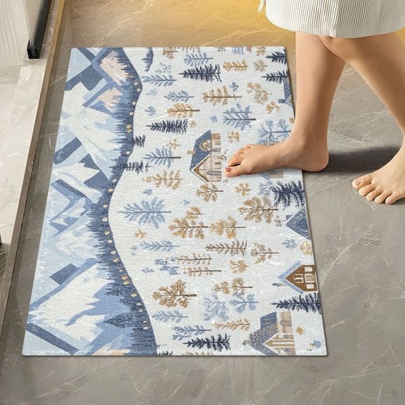 Yayeee Bath Rugs for Bathroom Floor Set of 2 Non Slip Fluffy Soft Absorbent Mat, Light Blue Mountain