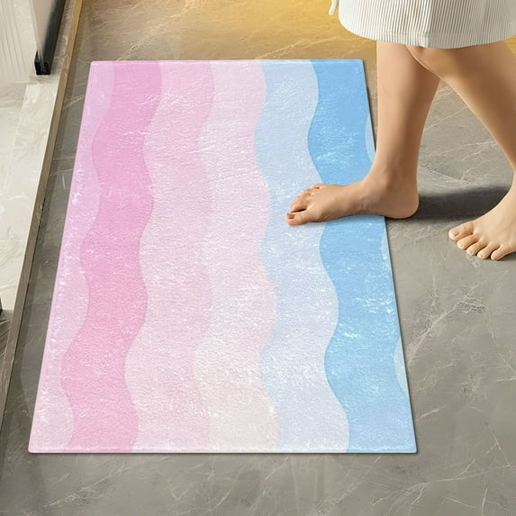 Yayeee Bath Rugs for Bathroom Floor Set of 2 Non Slip Fluffy Soft Absorbent Mat, Light Pink Stripes