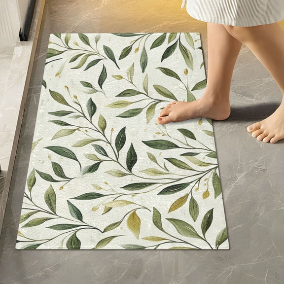 Yayeee Bath Rugs for Bathroom Floor Set of 2 Non Slip Fluffy Soft Absorbent Mat, Lush Greenery