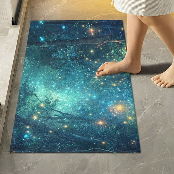 Yayeee Bath Rugs for Bathroom Floor Set of 2 Non Slip Fluffy Soft Absorbent Mat, Magical Forest Glowing Lights