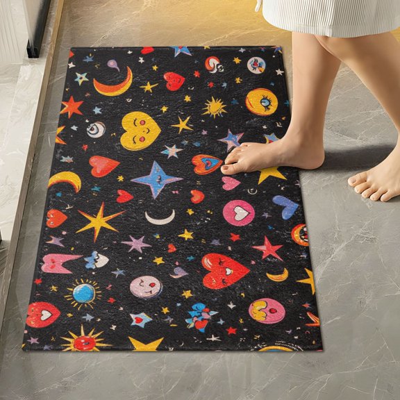 Yayeee Bath Rugs for Bathroom Floor Set of 2 Non Slip Fluffy Soft Absorbent Mat, Moon Pattern