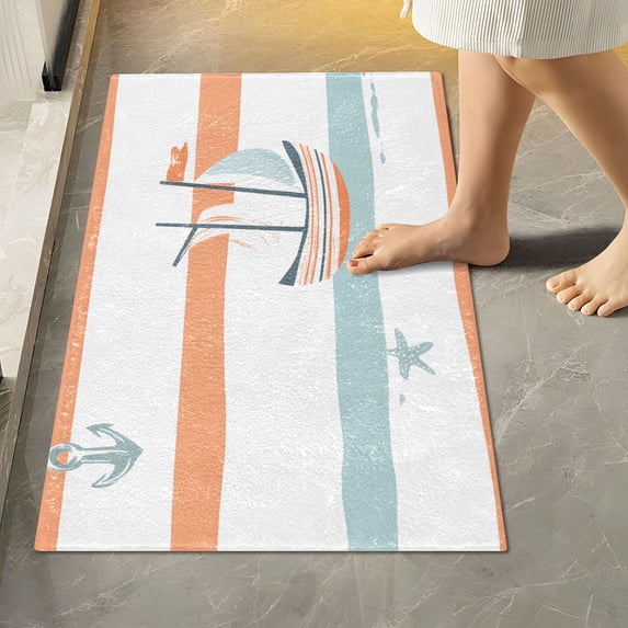 Yayeee Bath Rugs for Bathroom Floor Set of 2 Non Slip Fluffy Soft Absorbent Mat, Orange Nautical Pattern