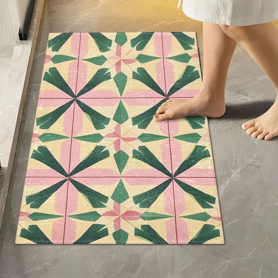 Yayeee Bath Rugs for Bathroom Floor Set of 2 Non Slip Fluffy Soft Absorbent Mat, Pink Symmetrical Stars