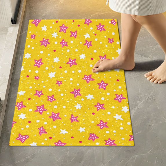 Yayeee Bath Rugs for Bathroom Floor Set of 2 Non Slip Fluffy Soft Absorbent Mat, Pink White Stars
