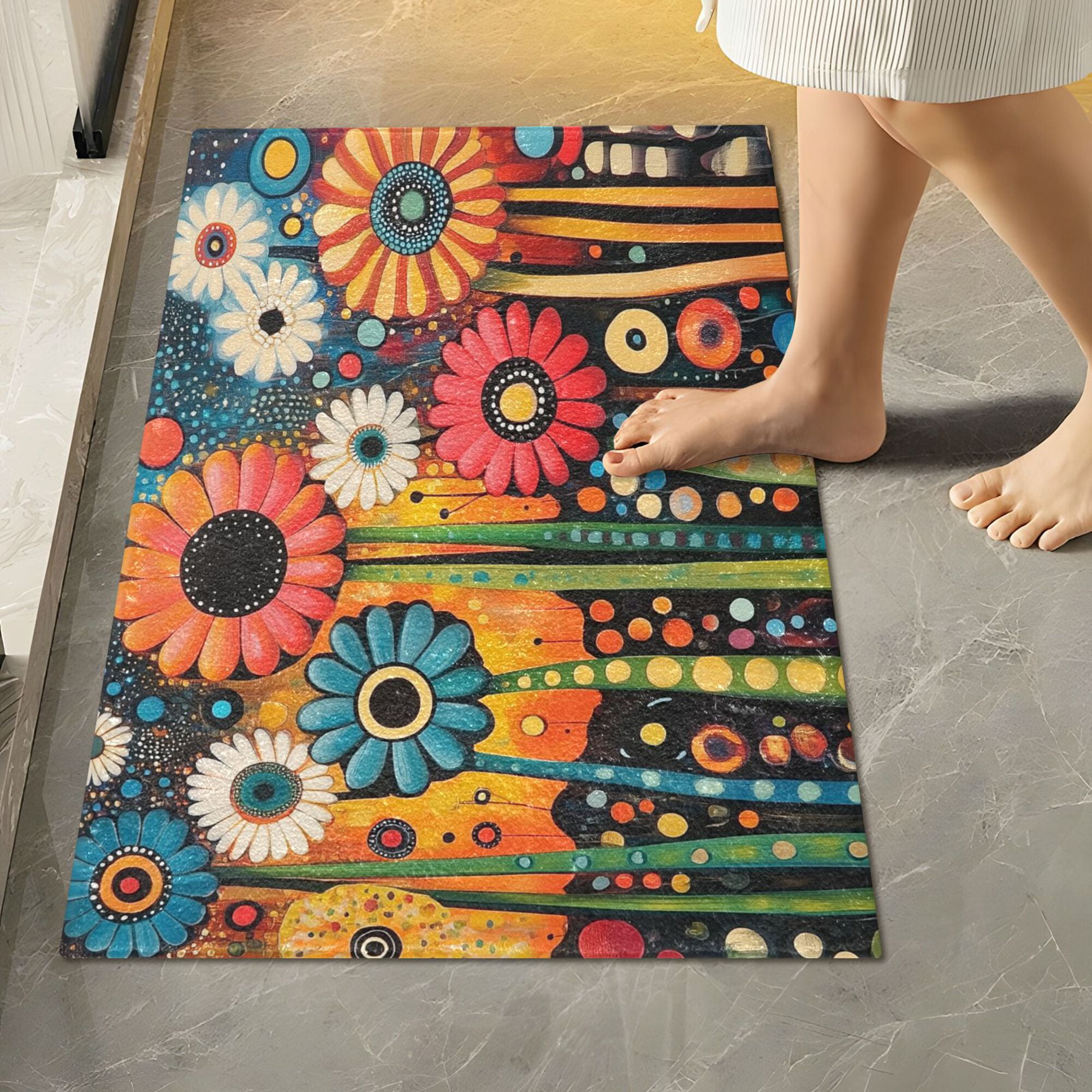 Yayeee Bath Rugs for Bathroom Floor Set of 2 Non Slip Fluffy Soft Absorbent Mat, Red Colorful Flowers with Dots