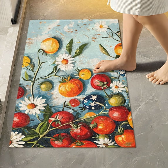 Yayeee Bath Rugs for Bathroom Floor Set of 2 Non Slip Fluffy Soft Absorbent Mat, Red Tomatoes