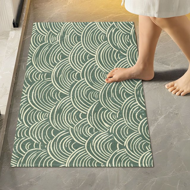 Yayeee Bath Mat for Bathroom Floor Set of 2 Non Slip Soft Absorbent Rugs, Retro Green Abstract