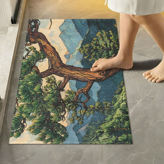 Yayeee Bath Rugs for Bathroom Floor Set of 2 Non Slip Fluffy Soft Absorbent Mat, Retro Pine Tree