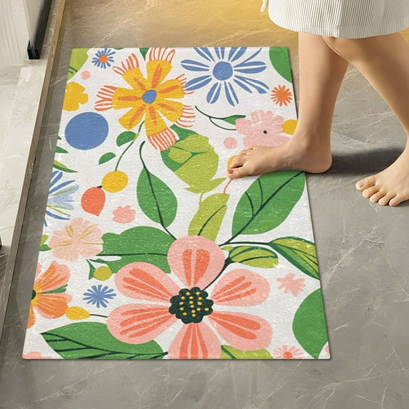 Yayeee Bath Rugs for Bathroom Floor Set of 2 Non Slip Fluffy Soft Absorbent Mat, Retro Pink Floral