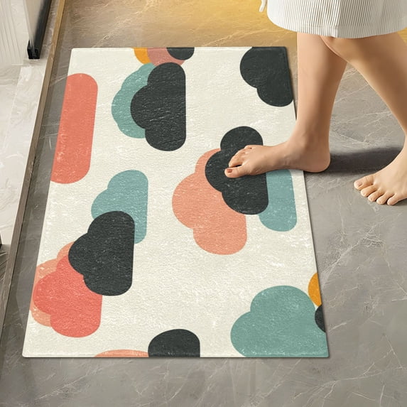 Yayeee Bath Rugs for Bathroom Floor Set of 2 Non Slip Fluffy Soft Absorbent Mat, Simple Clouds