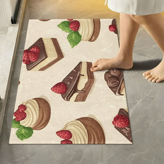 Yayeee Bath Rugs for Bathroom Floor Set of 2 Non Slip Fluffy Soft Absorbent Mat, Strawberry Cake