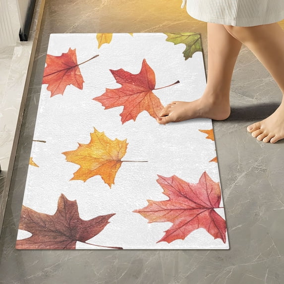 Yayeee Bath Rugs for Bathroom Floor Set of 2 Non Slip Fluffy Soft Absorbent Mat, White Autumn Leaves