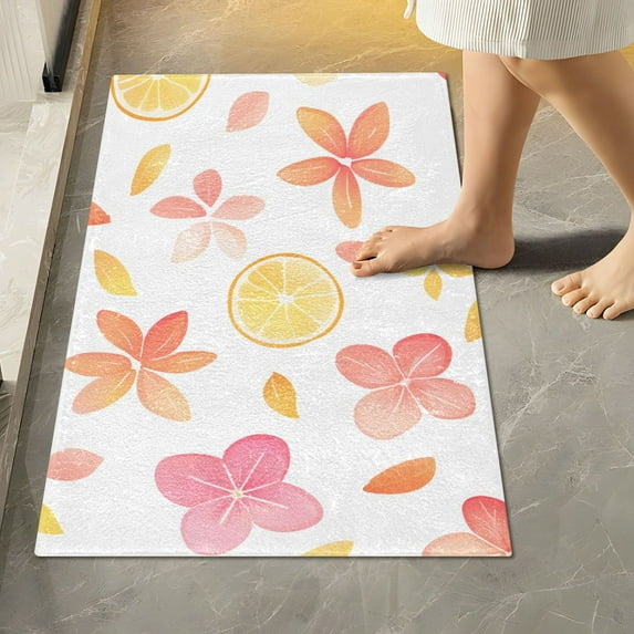 Yayeee Bath Rugs for Bathroom Floor Set of 2 Non Slip Fluffy Soft Absorbent Mat, White Floral Orange