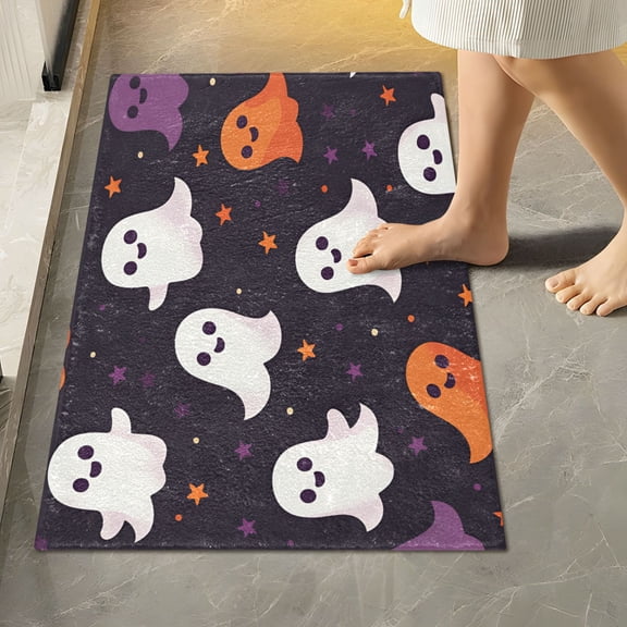 Yayeee Bath Rugs for Bathroom Floor Set of 2 Non Slip Fluffy Soft Absorbent Mat, White Halloween Ghosts