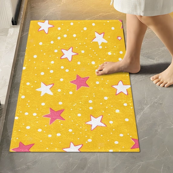 Yayeee Bath Rugs for Bathroom Floor Set of 2 Non Slip Fluffy Soft Absorbent Mat, White Stars
