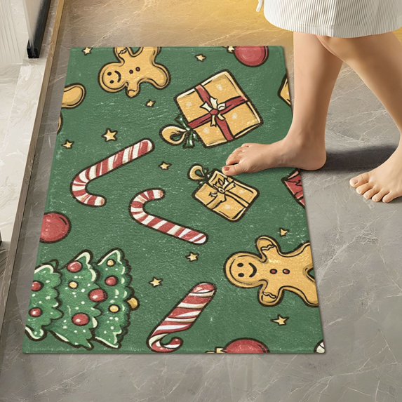 Yayeee Bath Rugs for Bathroom Floor Set of 2 Non Slip Fluffy Soft Absorbent Mat, Yellow Christmas Gingerbread