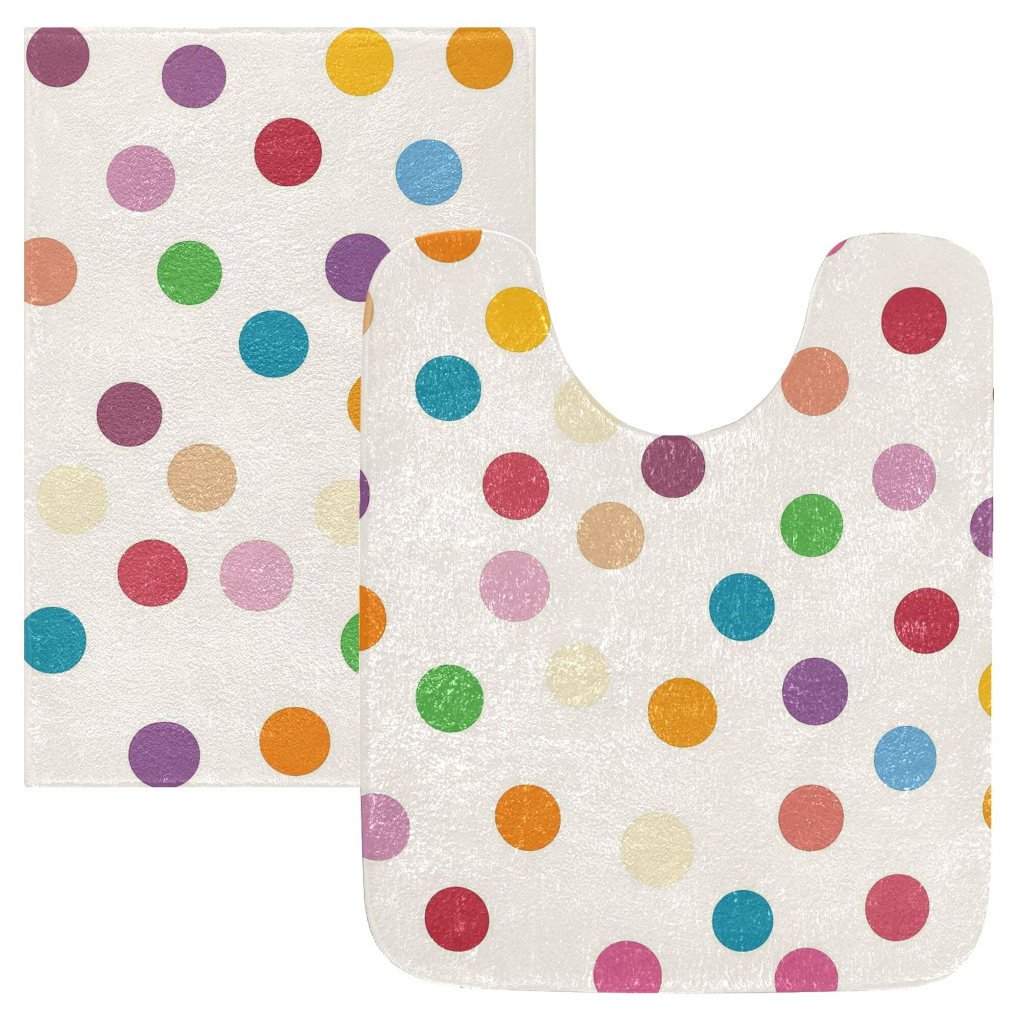 Yayeee Bath Rugs for Bathroom Floor Non Slip Non Skid Set of 2 Soft Absorbent Polka Dot Machine Washable Mat