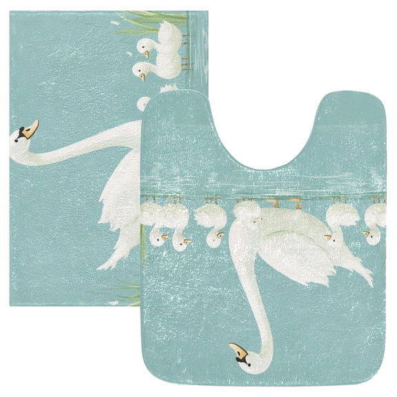 Yayeee Bath Rugs for Bathroom Floor Non Slip Non Skid Set of 2 Soft Absorbent Swan Pattern Machine Washable Mat