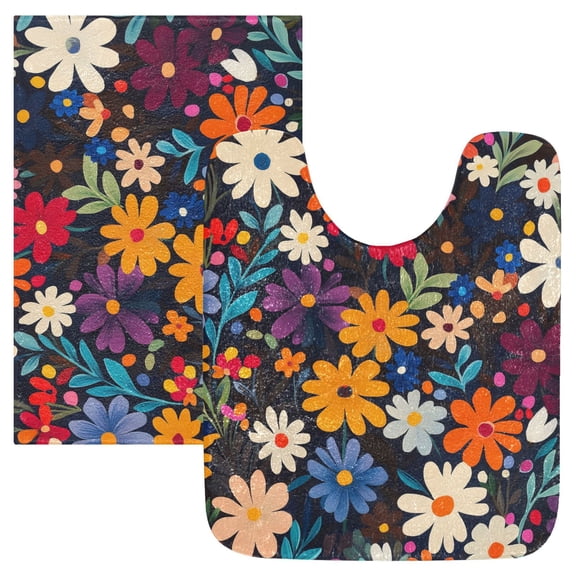 Yayeee Bath Rugs for Bathroom Floor Non Slip Non Skid Set of 2 Soft Absorbent Bright Colorful flowers Pattern Machine Washable Mats