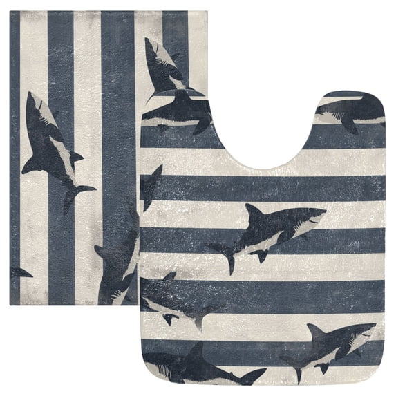 Yayeee Bath Rugs for Bathroom Floor Non Slip Non Skid Set of 2 Soft Absorbent Dark Sharks Pattern Machine Washable Mats