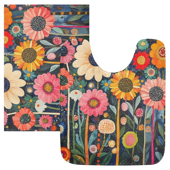 Yayeee Bath Rugs for Bathroom Floor Non Slip Non Skid Set of 2 Soft Absorbent Large Colorful flowers Machine Washable Mats