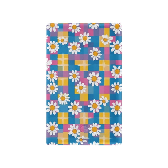 Yayeee Blank Wall Plate Cover 1-Gang 4.5"x2.7" Home Unused Decorative Outlet, Blue Checkered Daisy