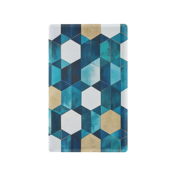 Yayeee Blank Wall Plate Cover 1-Gang 4.5"x2.7" Home Unused Decorative Outlet, Blue White Geometric Patterns