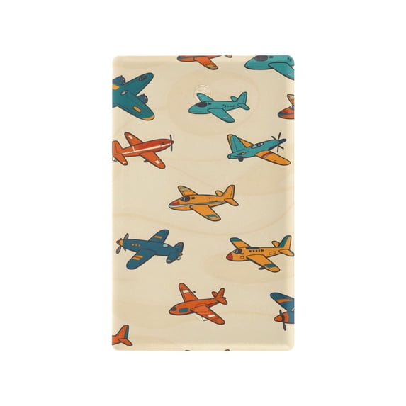 Yayeee Blank Wall Plate Cover 1-Gang 4.5"x2.7" Home Unused Decorative Outlet, Brown Cartoon Planes Pattern